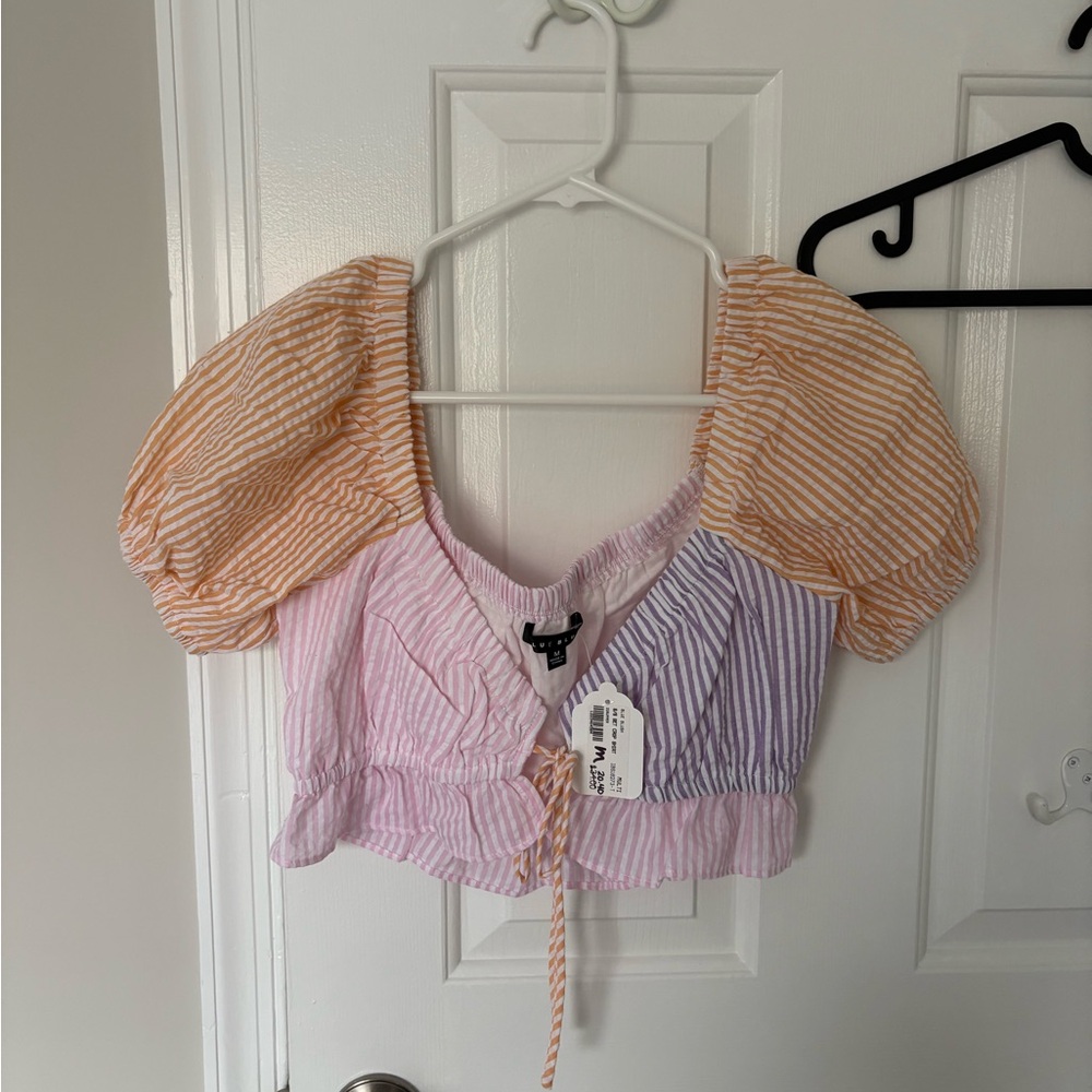 Blue Blush Striped Crop Top